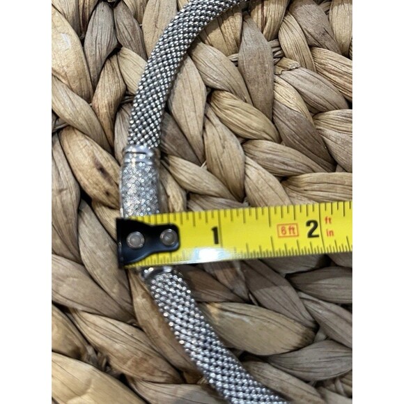 Beautiful Sterling Silver Italy Mesh Style CZ Choker Necklace 16in Party Wedding - Picture 12 of 12